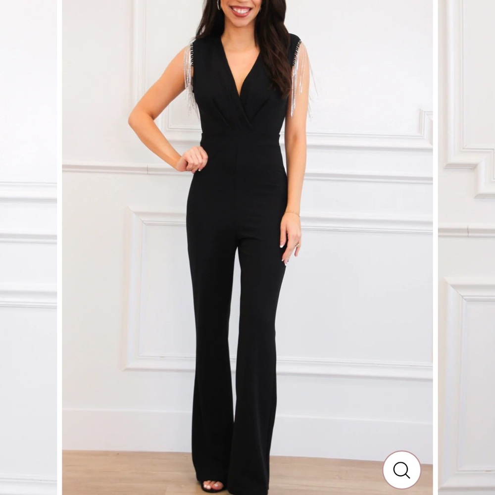 Elegant Black Jumpsuit with Beaded Straps
